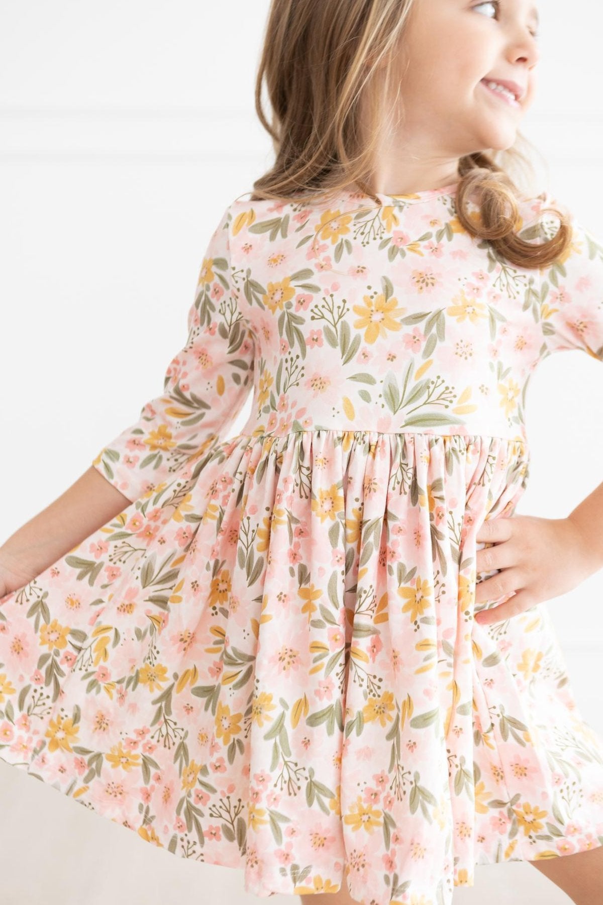 Pretty Peachy 3/4 Sleeve Pocket Twirl Dress-Mila & Rose ®
