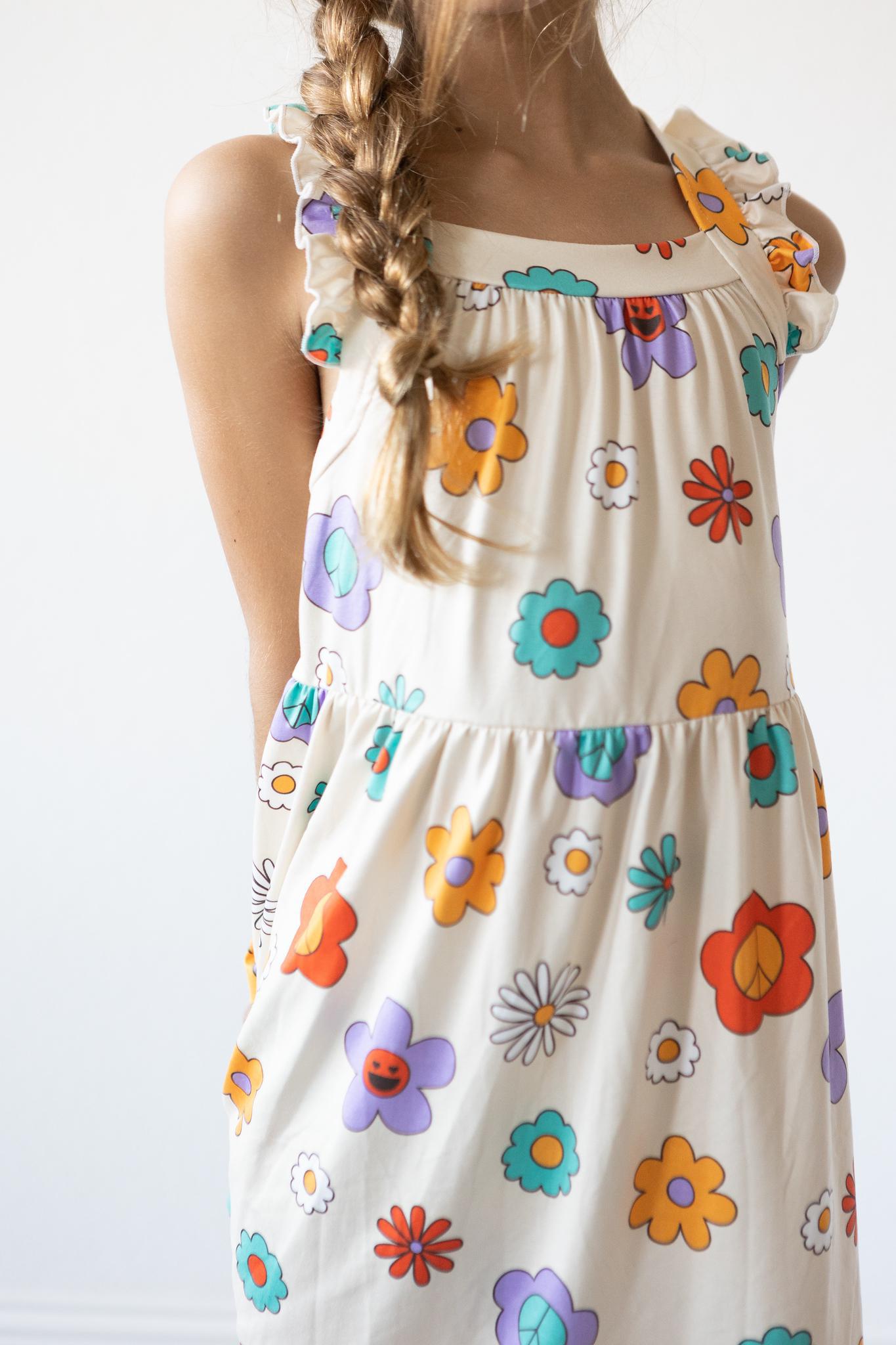 Happy Flowers Ruffle Cross Back Dress-Mila & Rose ®