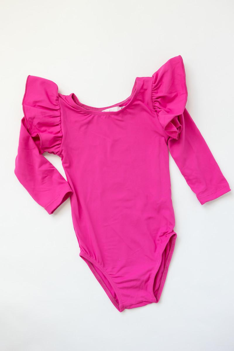 Hot Pink L/S Flutter Sleeve Leotard-Mila & Rose ®