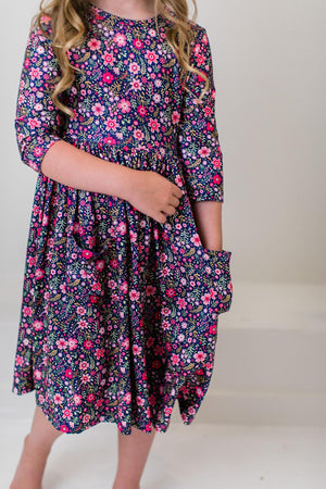 Flower Farm 3/4 Sleeve Pocket Twirl Dress-Mila & Rose ®