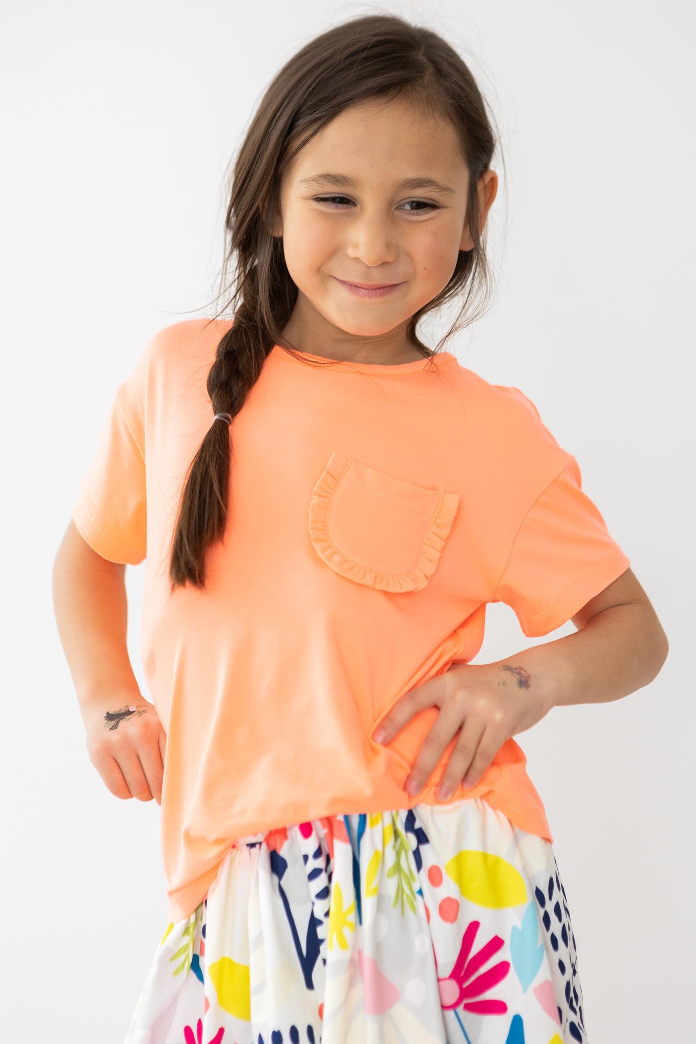 Neon Coral Ruffle Pocket Tee - NEW-Mila & Rose ®