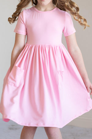 Bubblegum Pink S/S Pocket Twirl Dress-Mila & Rose ®