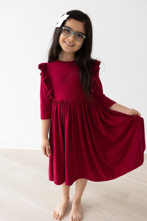 Burgundy Ruffle Twirl Dress-Mila & Rose ®