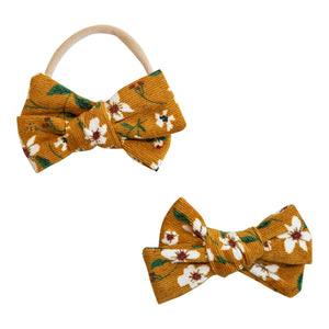 SALE Mustard Floral Cord Bow-Mila & Rose ®