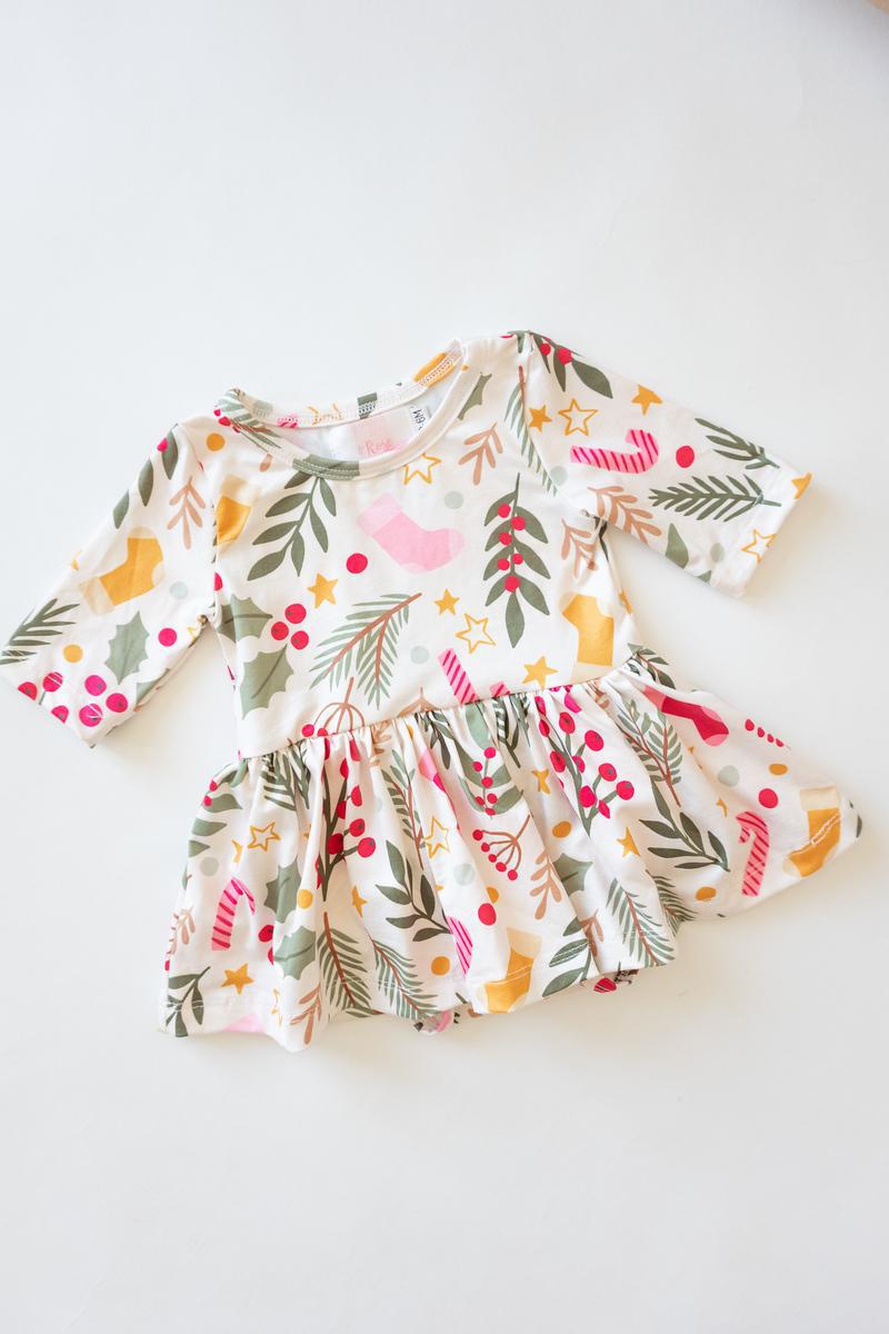 Holly Jolly Christmas 3/4 Sleeve Twirl Bodysuit-Mila & Rose ®