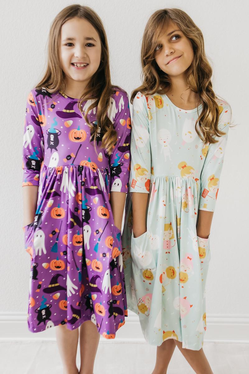 No Tricks, Just Treats 3/4 Sleeve Pocket Twirl Dress-Mila & Rose ®