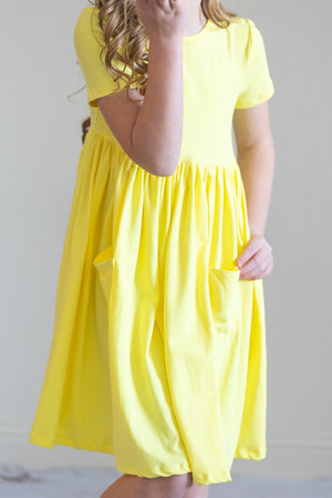 Yellow S/S Pocket Twirl Dress-Mila & Rose ®