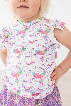 Rainbow Kitties S/S Ruffle Tee-Mila & Rose ®