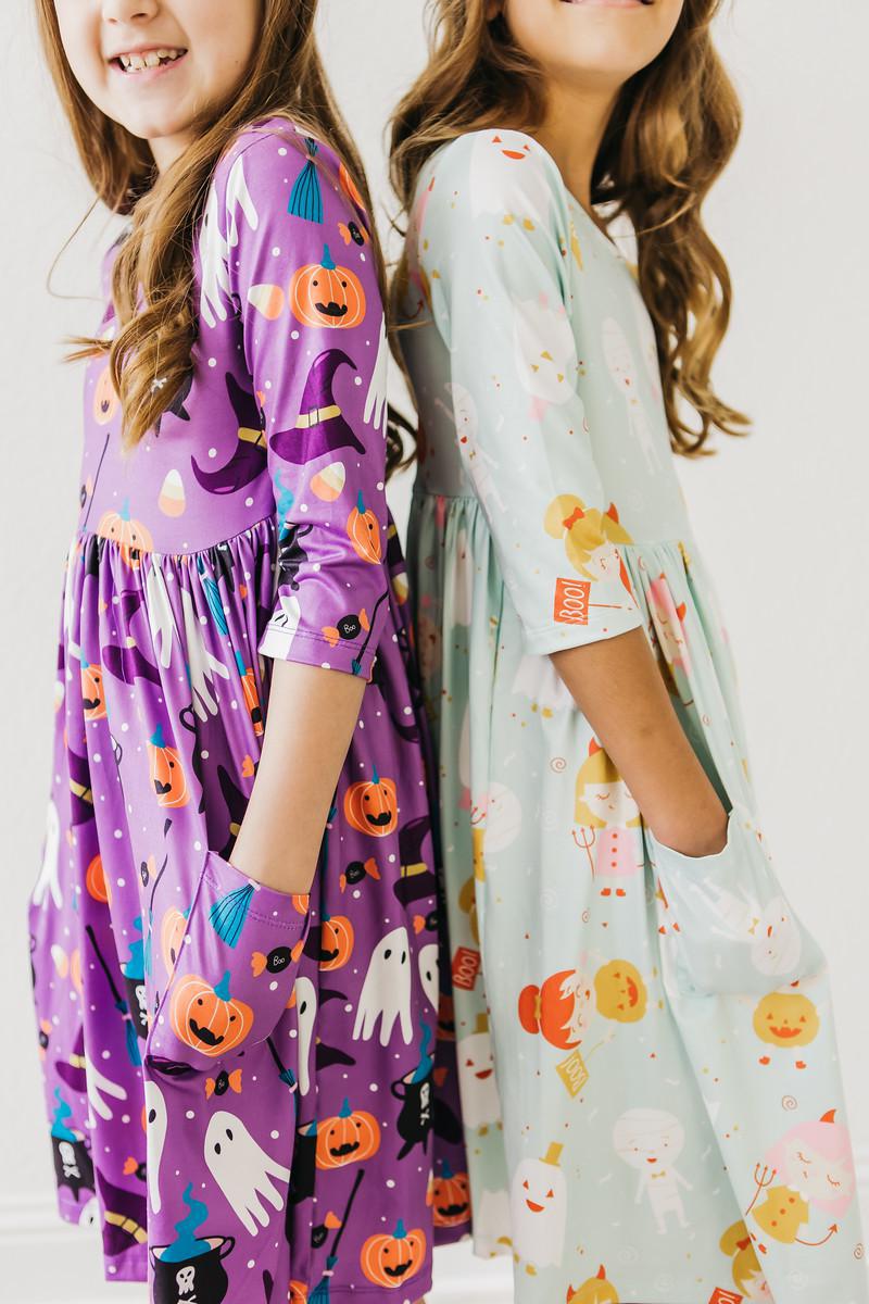 No Tricks, Just Treats 3/4 Sleeve Pocket Twirl Dress-Mila & Rose ®