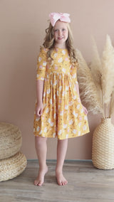 Dandelions in Fall 3/4 Sleeve Pocket Twirl Dress