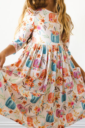 Harvest Blooms 3/4 Sleeve Pocket Twirl Dress-Mila & Rose ®