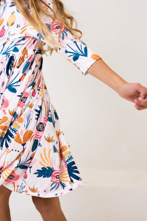Blush Peony 3/4 Sleeve Pocket Twirl Dress-Mila & Rose ®