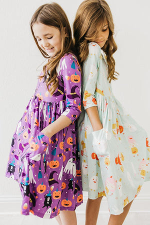 No Tricks, Just Treats 3/4 Sleeve Pocket Twirl Dress-Mila & Rose ®