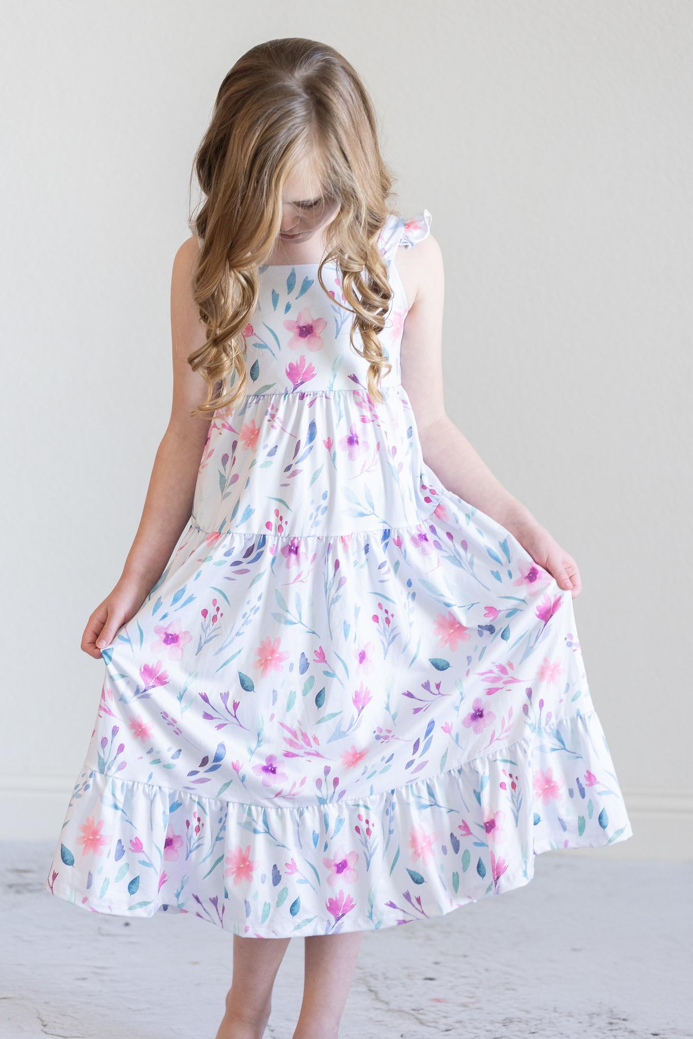Pastel Wildflowers Ruffle Maxi Dress-Mila & Rose ®