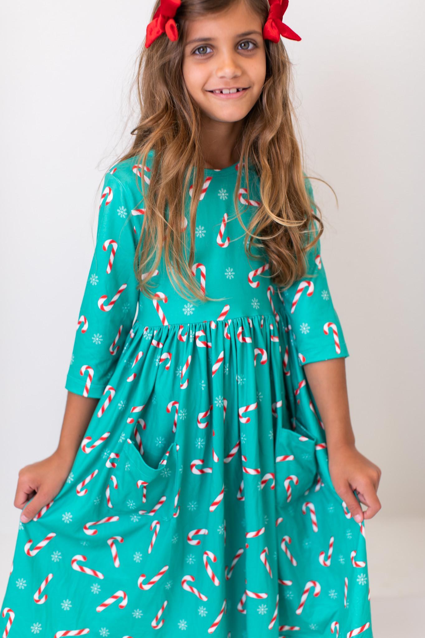 Christmas Candy 3/4 Sleeve Pocket Twirl Dress-Mila & Rose ®