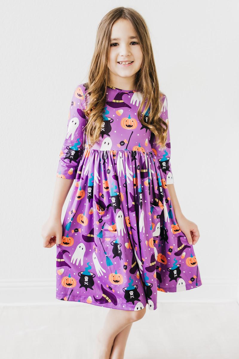 No Tricks, Just Treats 3/4 Sleeve Pocket Twirl Dress-Mila & Rose ®
