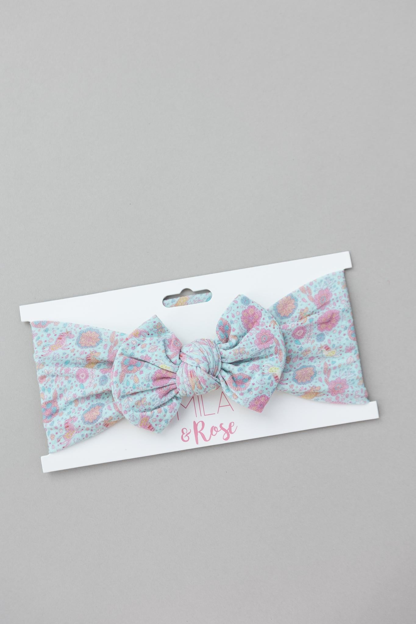 Blue Retro Unicorns Nylon Bow Headwrap-Mila & Rose ®