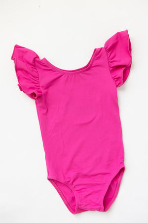 Hot Pink S/S Flutter Sleeve Leotard-Mila & Rose ®