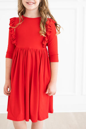 Red 3/4 Ruffle Twirl Dress-Mila & Rose ®