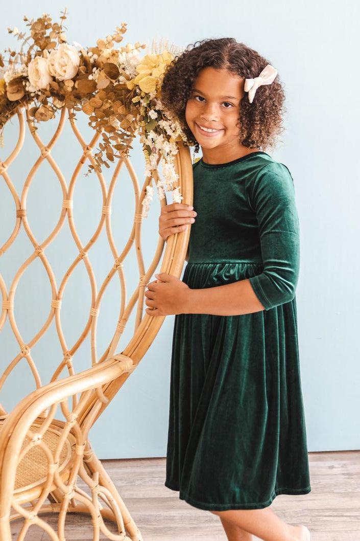 Hunter Green Velvet Twirl Dress-Mila & Rose ®