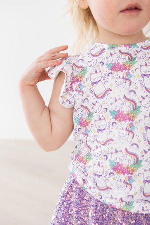 Rainbow Kitties S/S Ruffle Tee-Mila & Rose ®