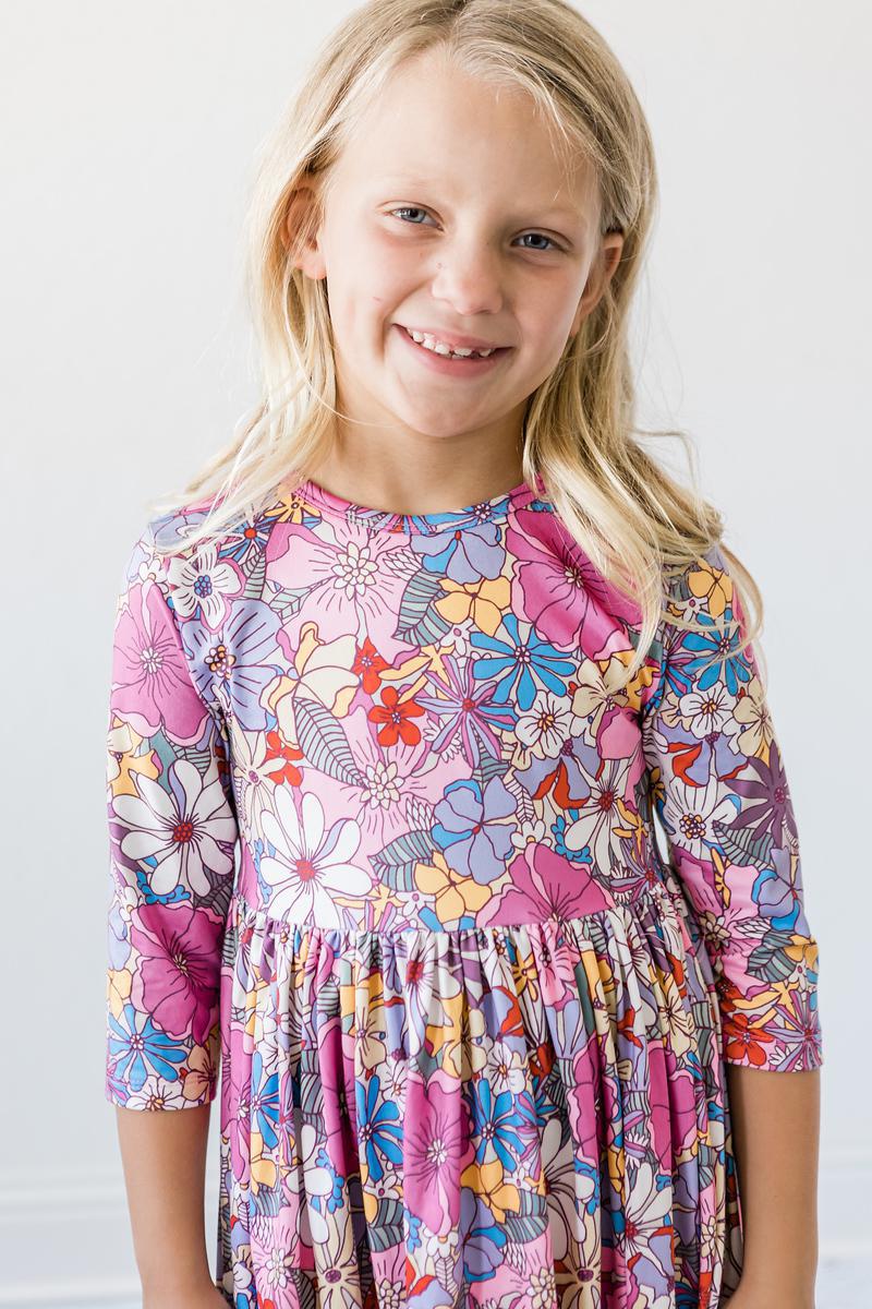 Mauve What's Up Buttercup 3/4 Sleeve Pocket Twirl Dress-Mila & Rose ®