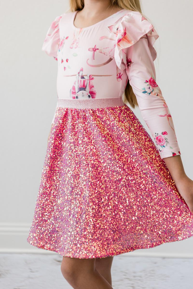 Hot Pink Sequin Twirl Skirt-Mila & Rose ®