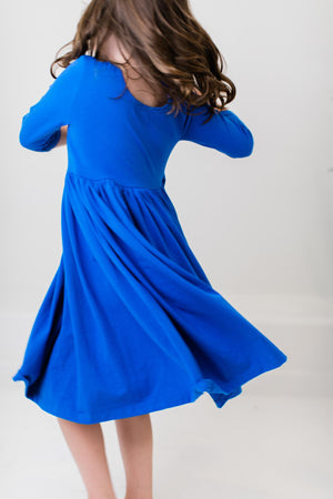 Royal Blue 3/4 Sleeve Pocket Twirl Dress-Mila & Rose ®
