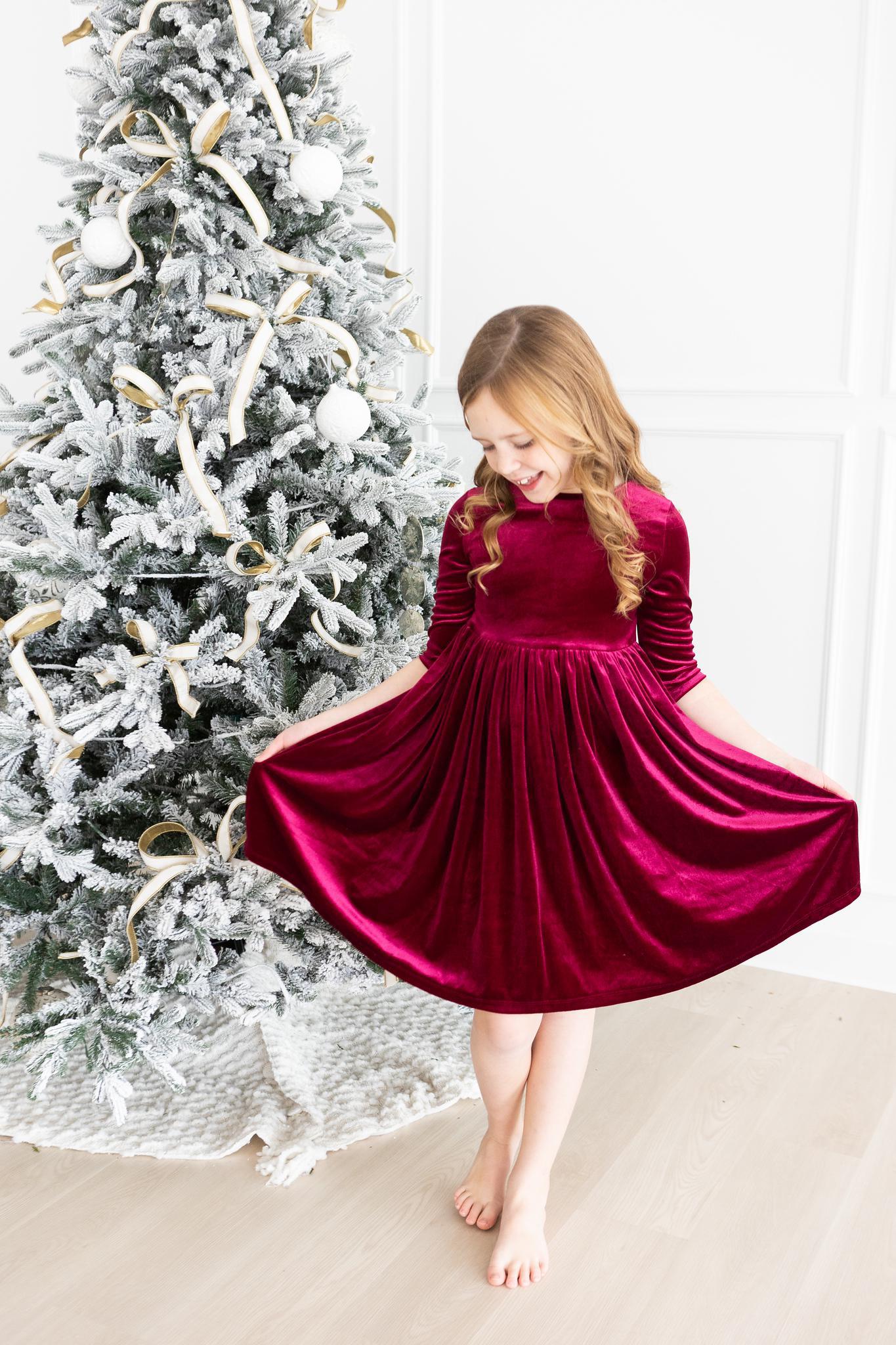 Cranberry Velvet Twirl Dress - Mila & Rose ®