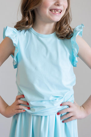 (S) Aqua S/S Ruffle Tee-Mila & Rose ®