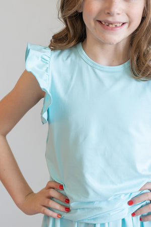(S) Aqua S/S Ruffle Tee-Mila & Rose ®