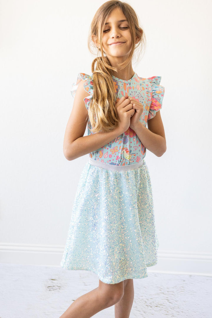 Aqua Sequin Twirl Skort-Mila & Rose ®
