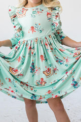 Believe in Your Elf 3/4 Sleeve Ruffle Twirl Dress-Mila & Rose ®