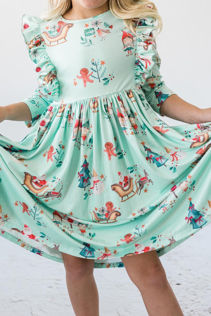 Believe in Your Elf 3/4 Sleeve Ruffle Twirl Dress-Mila & Rose ®