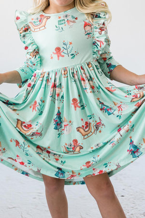 Believe in Your Elf 3/4 Sleeve Ruffle Twirl Dress-Mila & Rose ®