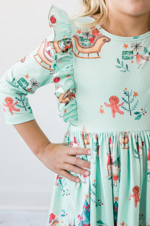 Believe in Your Elf 3/4 Sleeve Ruffle Twirl Dress-Mila & Rose ®