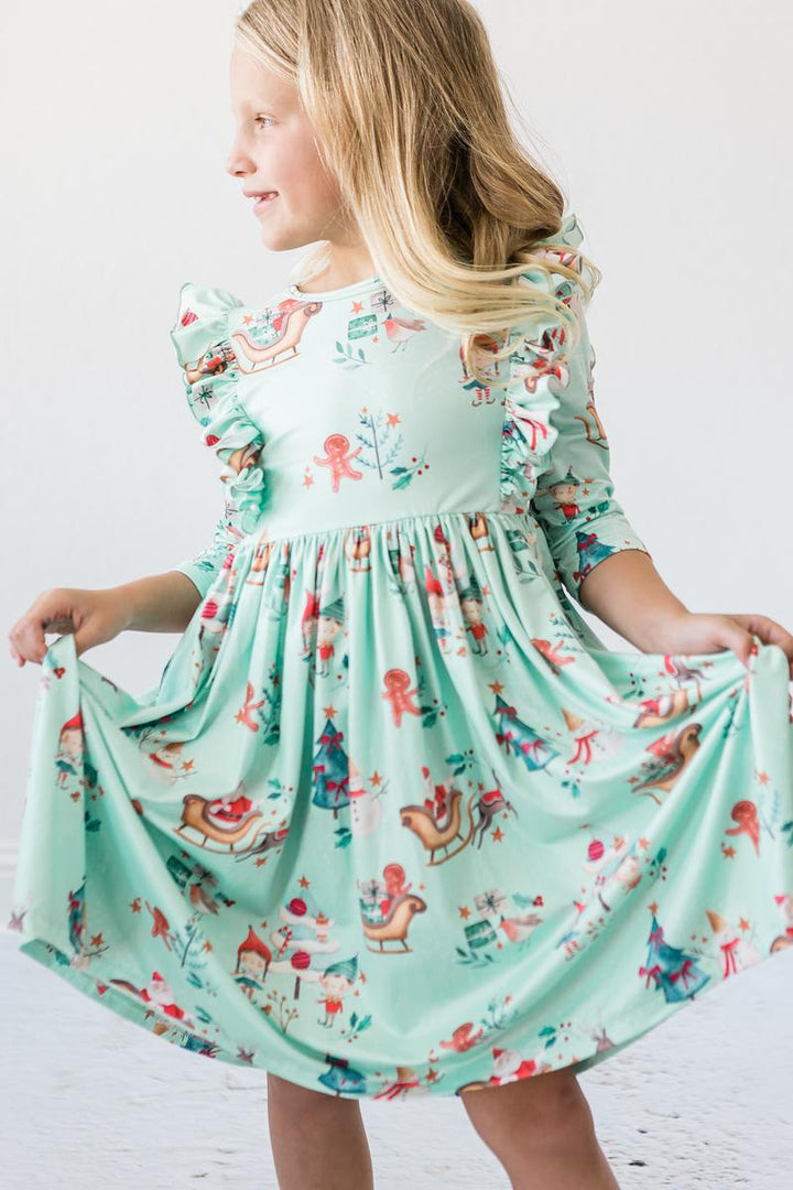 Believe in Your Elf 3/4 Sleeve Ruffle Twirl Dress-Mila & Rose ®