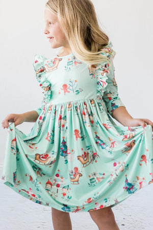Believe in Your Elf 3/4 Sleeve Ruffle Twirl Dress-Mila & Rose ®