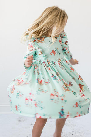 Believe in Your Elf 3/4 Sleeve Ruffle Twirl Dress-Mila & Rose ®