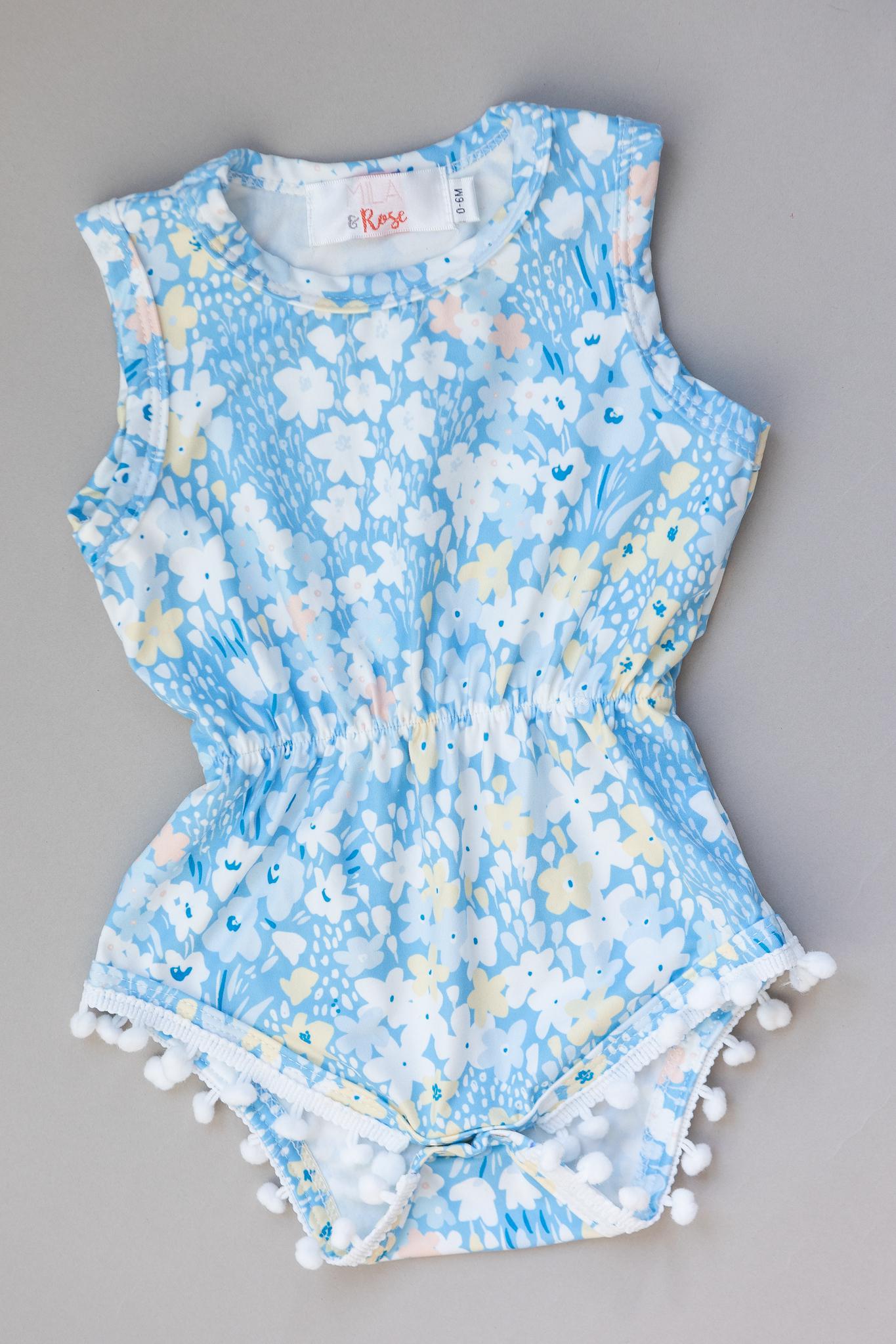 Blooming in Blue Pom Pom Romper-Mila & Rose ®