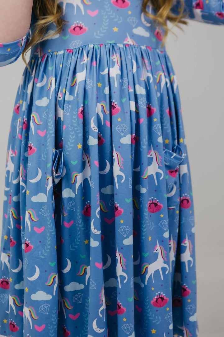 Blue Moon 3/4 Sleeve Pocket Twirl Dress-Mila & Rose ®