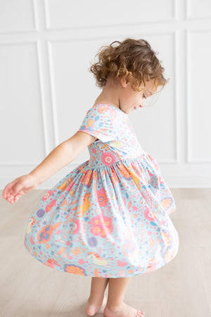 Blue Retro Unicorns S/S Pocket Twirl Dress-Mila & Rose ®