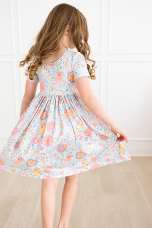 Blue Retro Unicorns S/S Pocket Twirl Dress-Mila & Rose ®