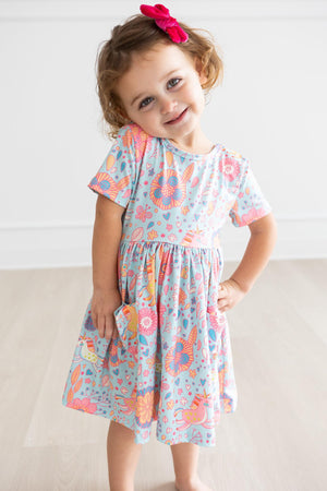 Blue Retro Unicorns S/S Pocket Twirl Dress-Mila & Rose ®