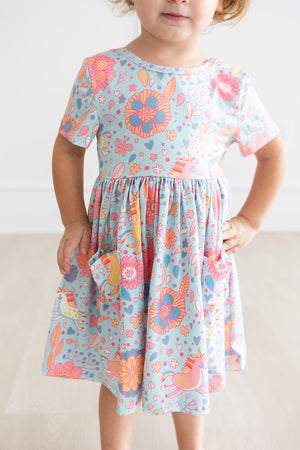 Blue Retro Unicorns S/S Pocket Twirl Dress-Mila & Rose ®