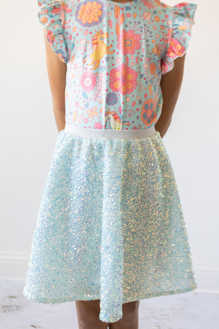 SALE Blue Retro Unicorns S/S Ruffle Tee-Mila & Rose ®