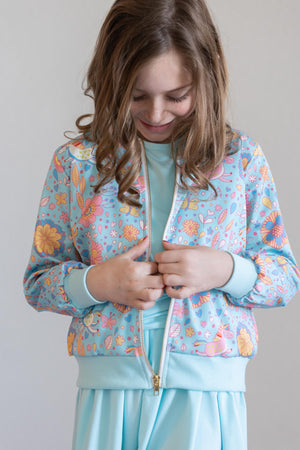 Blue Retro Unicorns Satin Jacket-Mila & Rose ®
