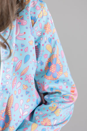 Blue Retro Unicorns Satin Jacket-Mila & Rose ®