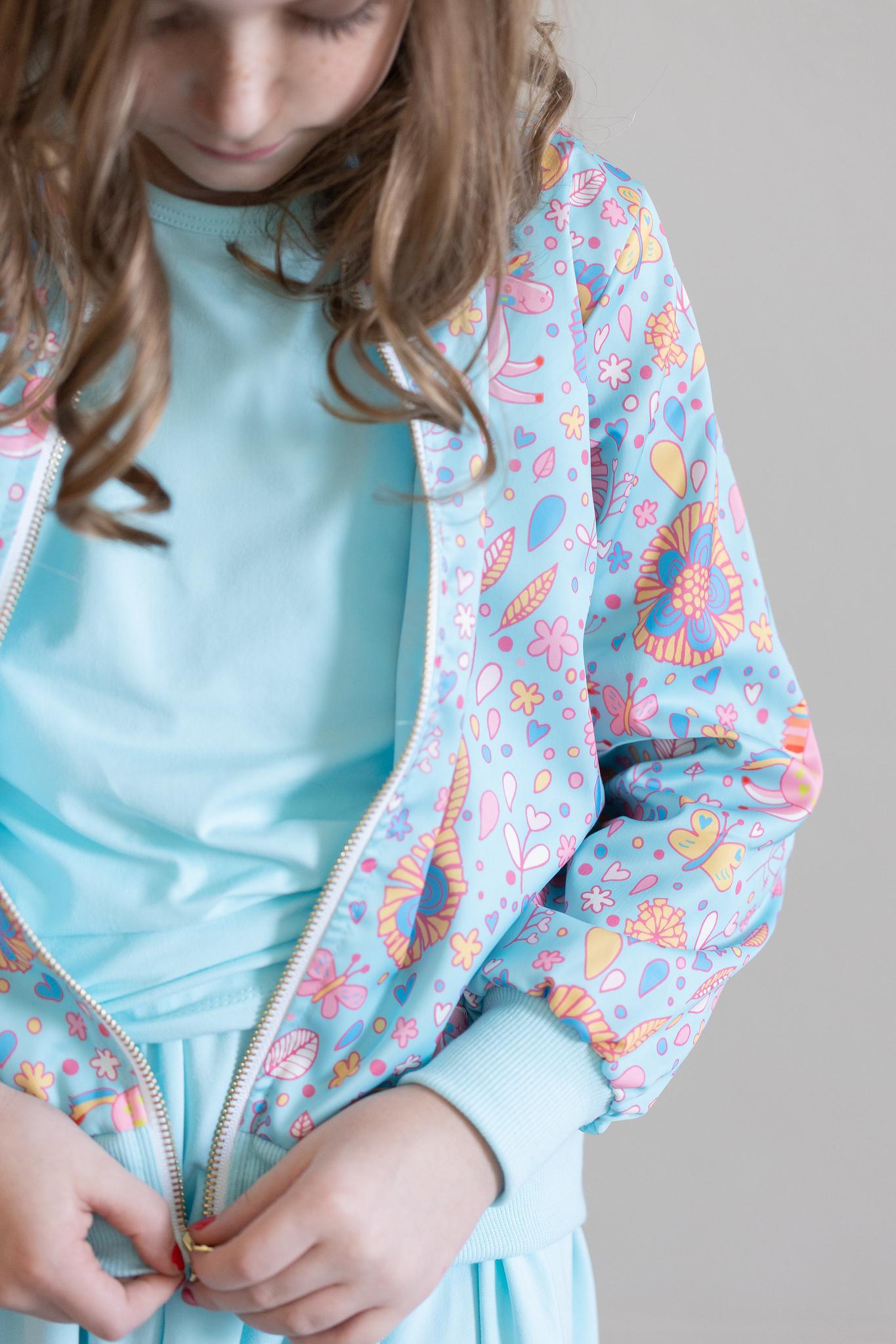 Blue Retro Unicorns Satin Jacket-Mila & Rose ®