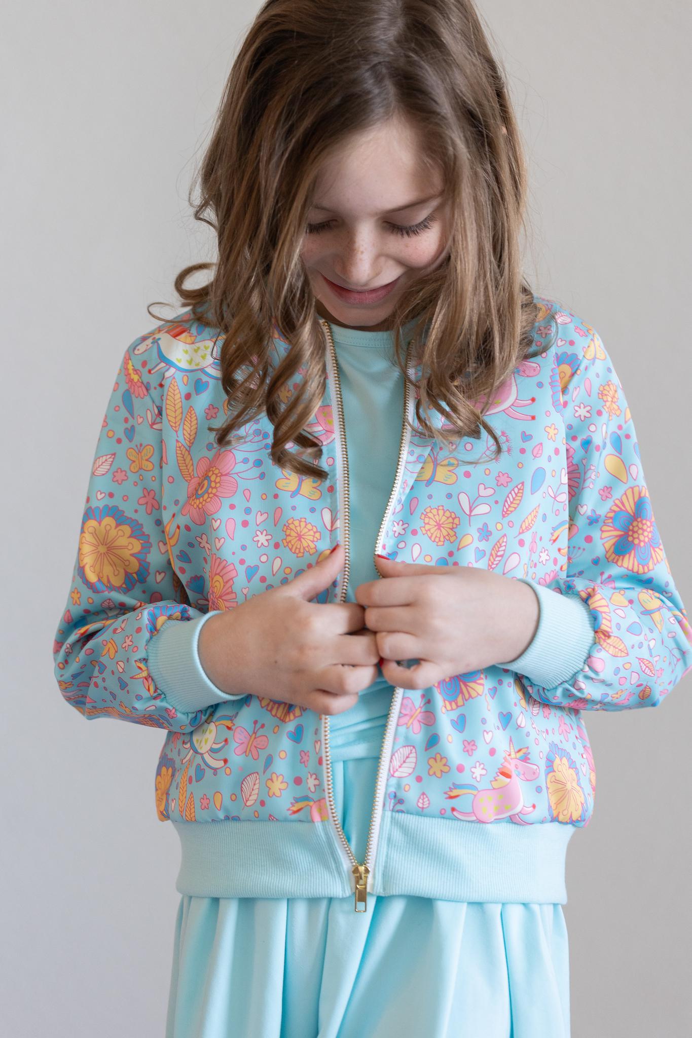 Blue Retro Unicorns Satin Jacket-Mila & Rose ®